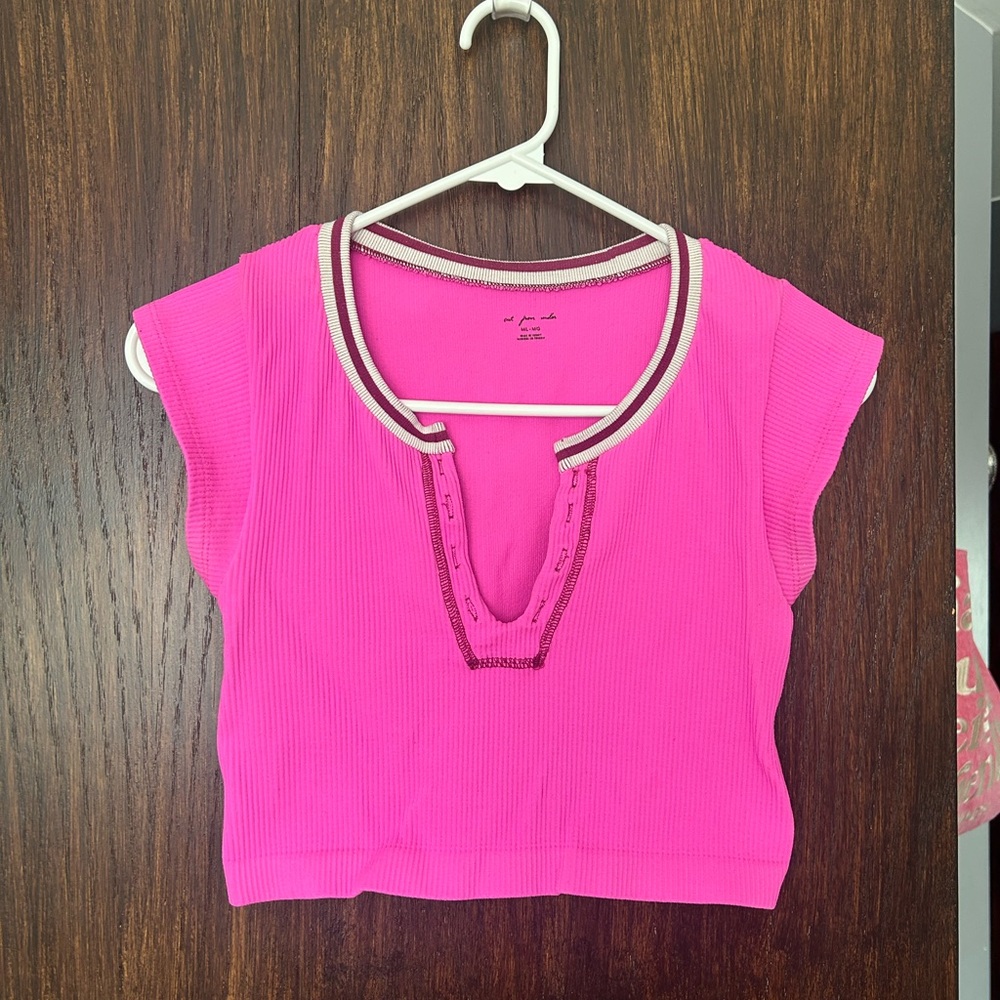 Urban Outfitters Bright Pink Ribbed Crop Top
